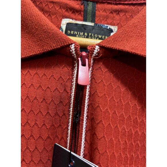 Denim & Flower Ricky Singh Men's Shirt XL Rust White Trim Honeycomb Pattern NWT - Picture 2 of 8